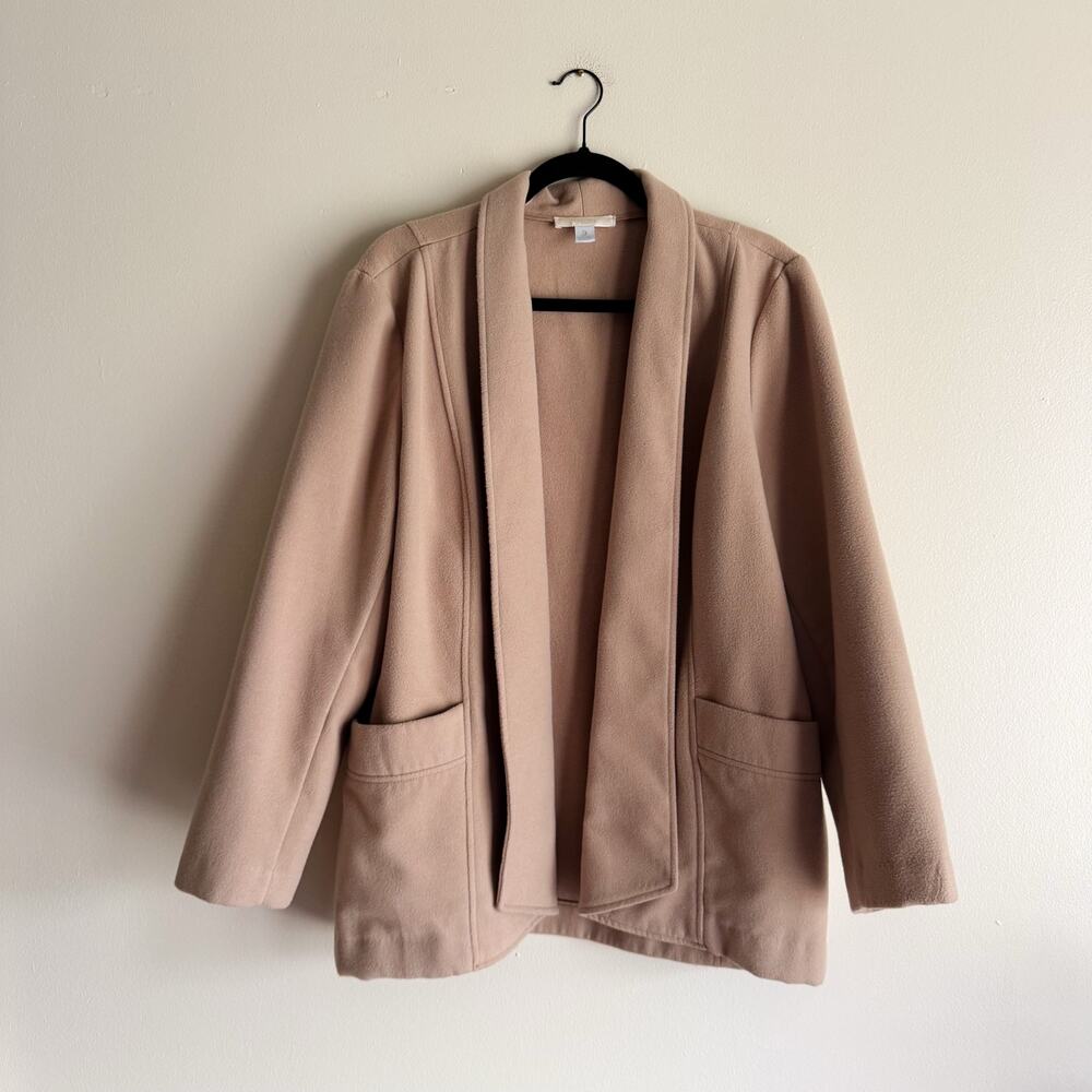 Chico's Camel Tan Open Front Pocket Jacket Size 3 or XL Preppy Classic